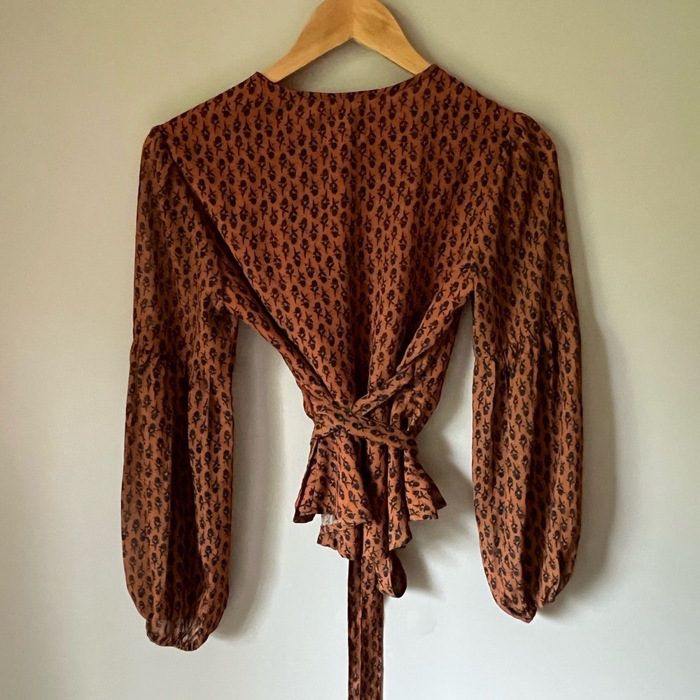Anthropologie Rust Patterned Wrap Blouse - Picture 3 of 5